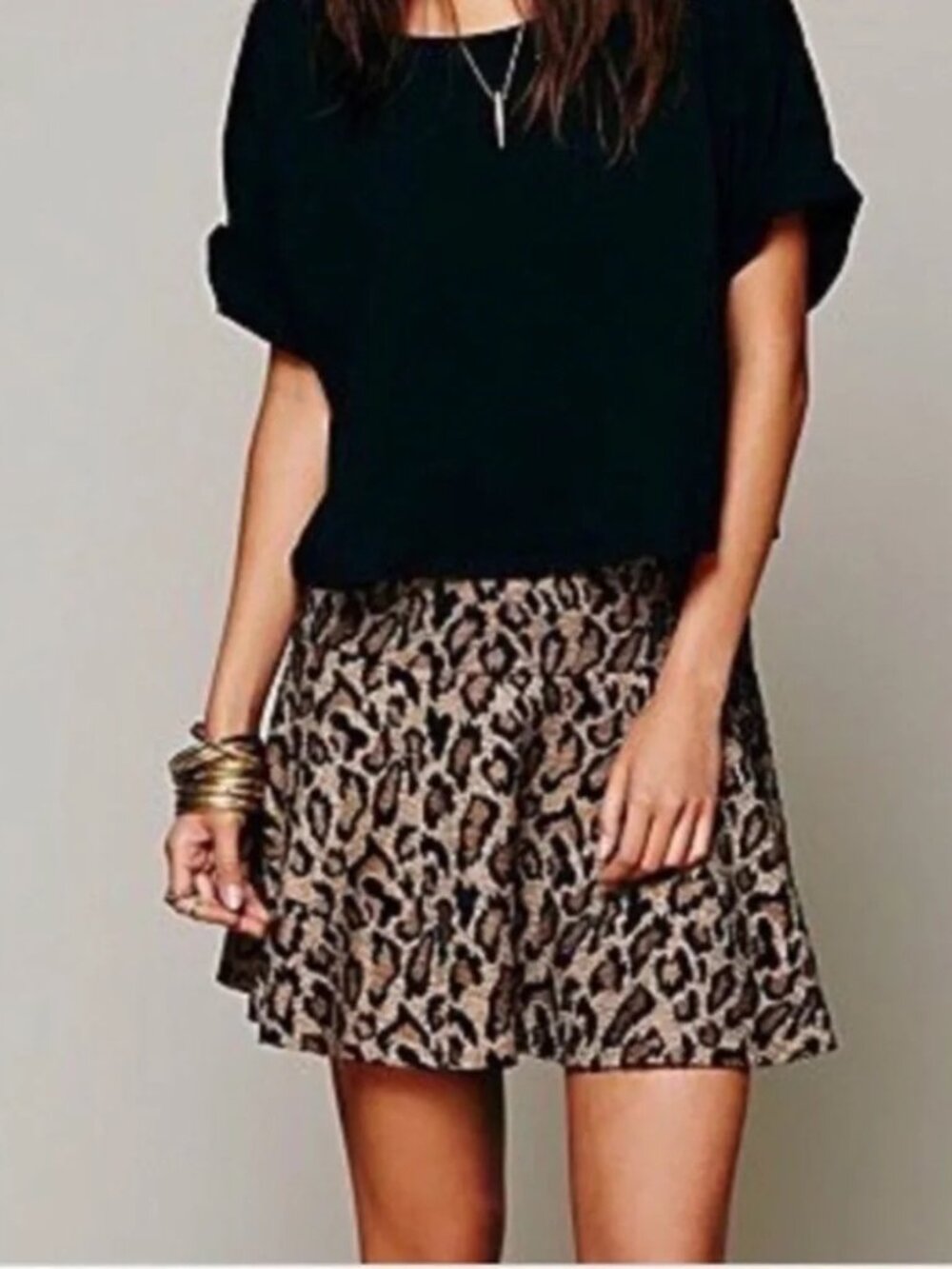 Free People-Leopard Textured Chenille Skirt